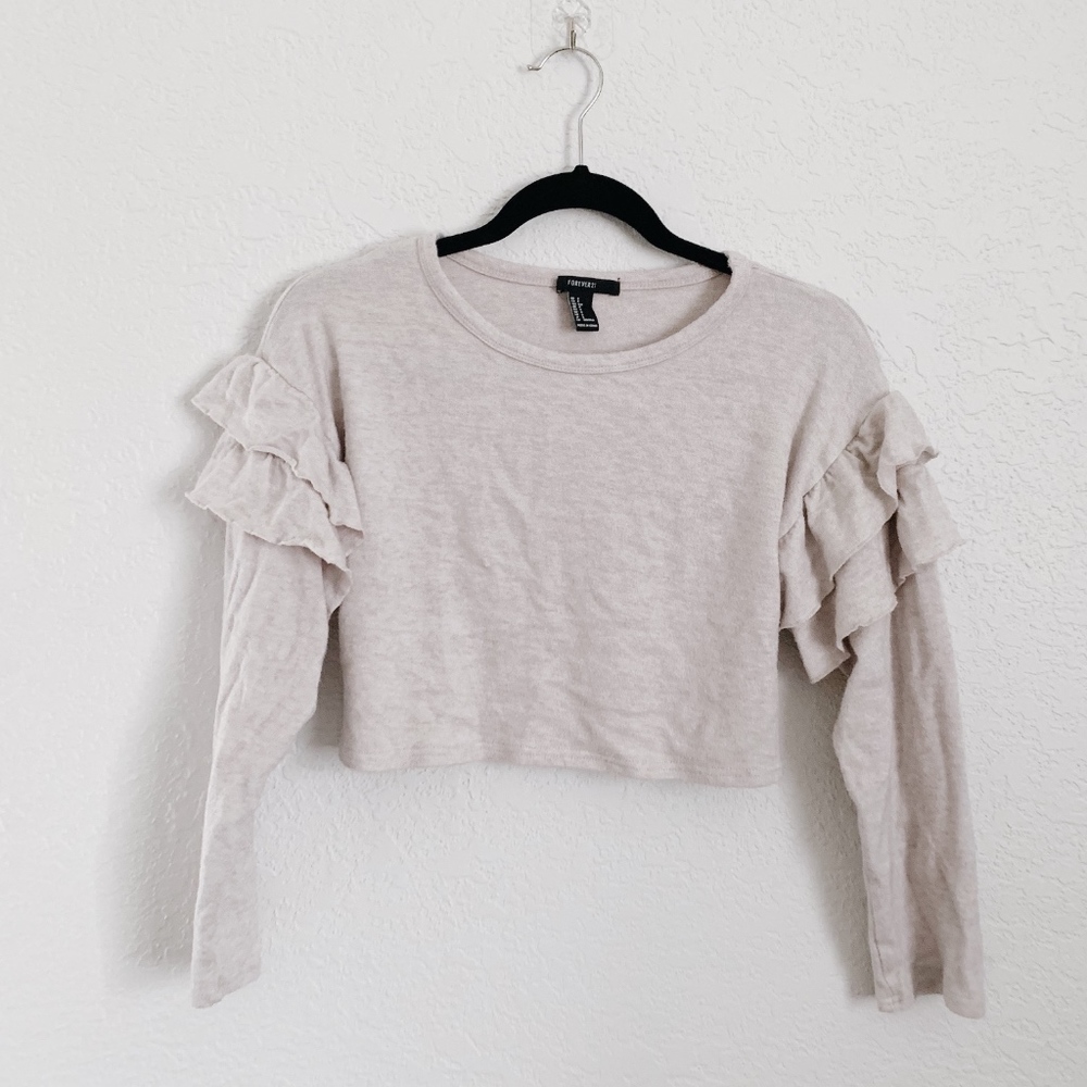 ❗3/$20 FOREVER 21 Ruffles Long Sleeve Crop Sweater